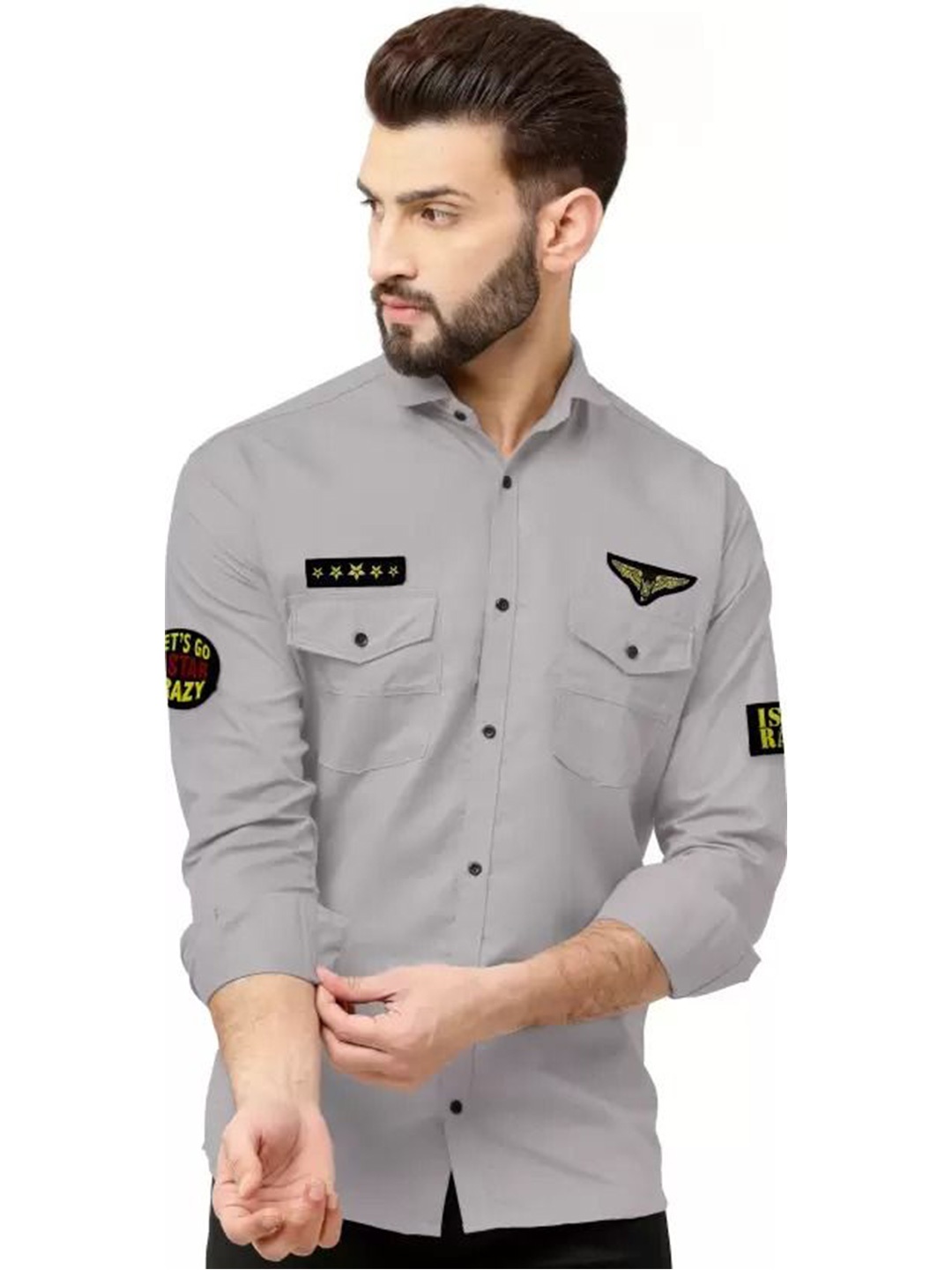

GREENFLAIR Men Classic Slim Fit Spread Collar Solid Casual Shirt, Grey