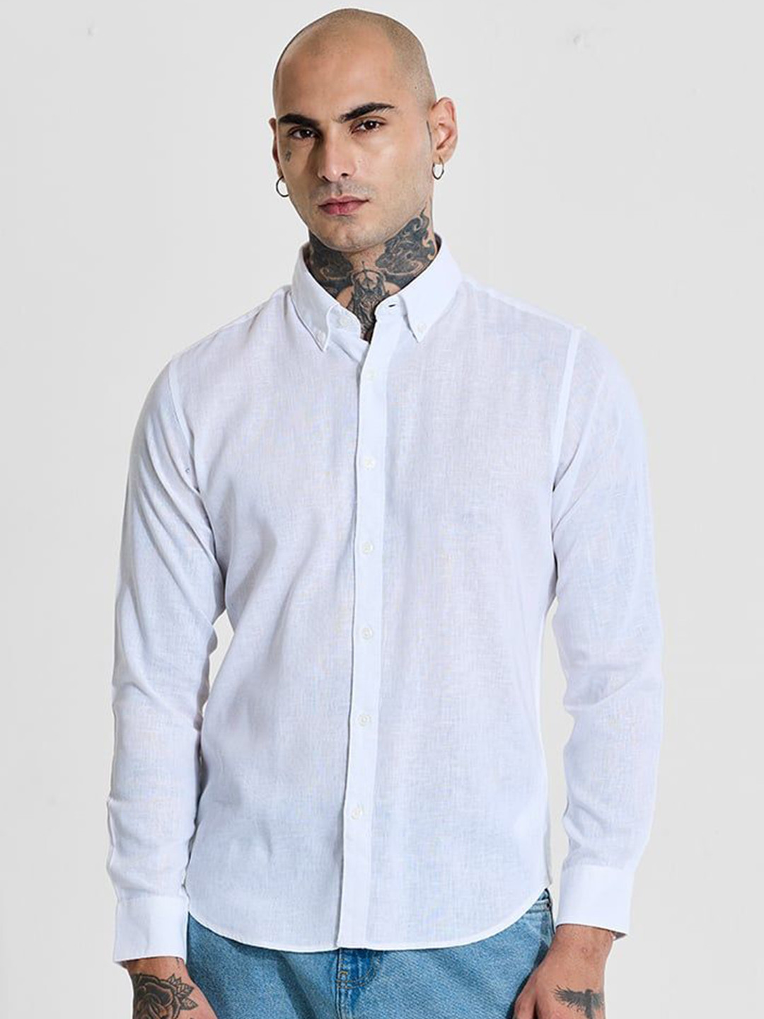 

Snitch Men Smart Slim Fit Button-Down Collar Solid Casual Shirt, White