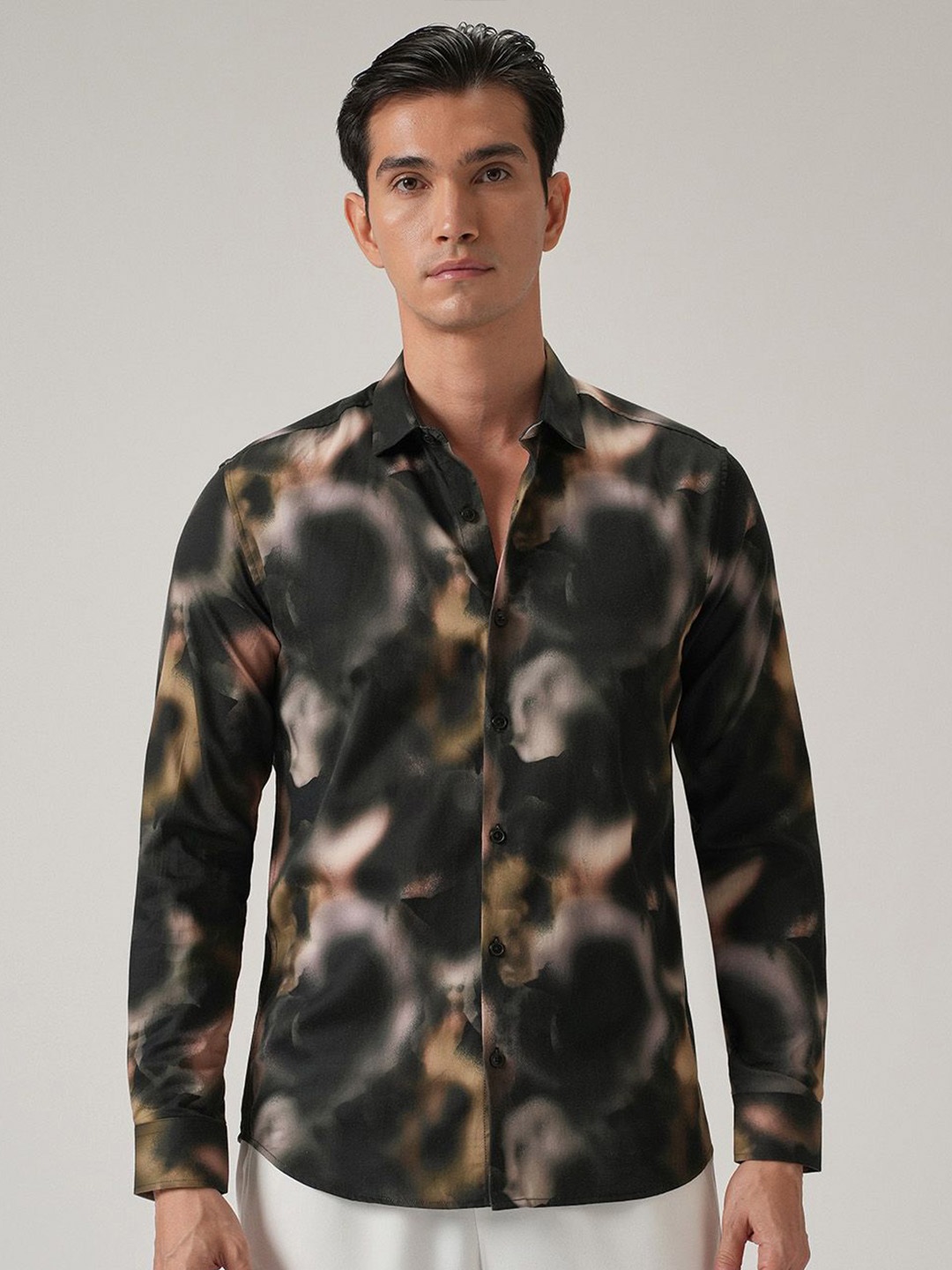 

Banana Club Men Tie and Dye Classic Slim Fit Casual Shirt, Black