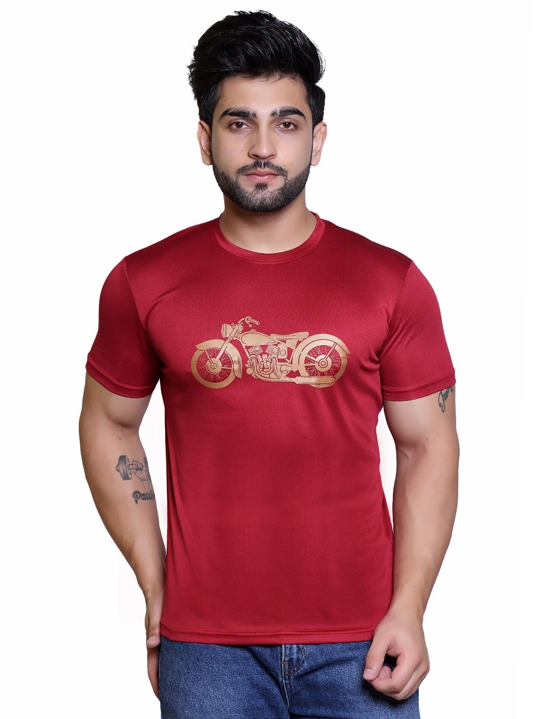 

GREATMAN Men Graphic Printed Round Neck Slim Fit T-shirt, Red