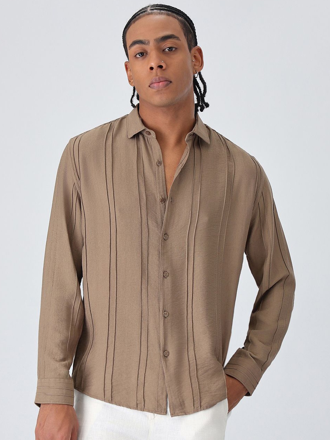 

Banana Club Men Classic Slim Fit Textured Casual Shirt, Brown