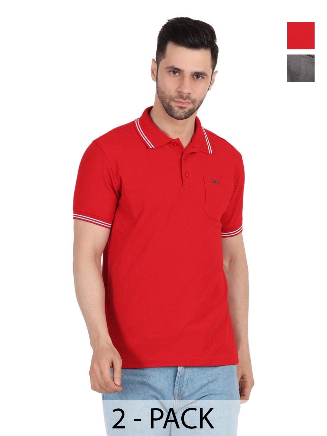 

EAZY Men Pack of 2 Solid Polo Collar T-shirts, Red