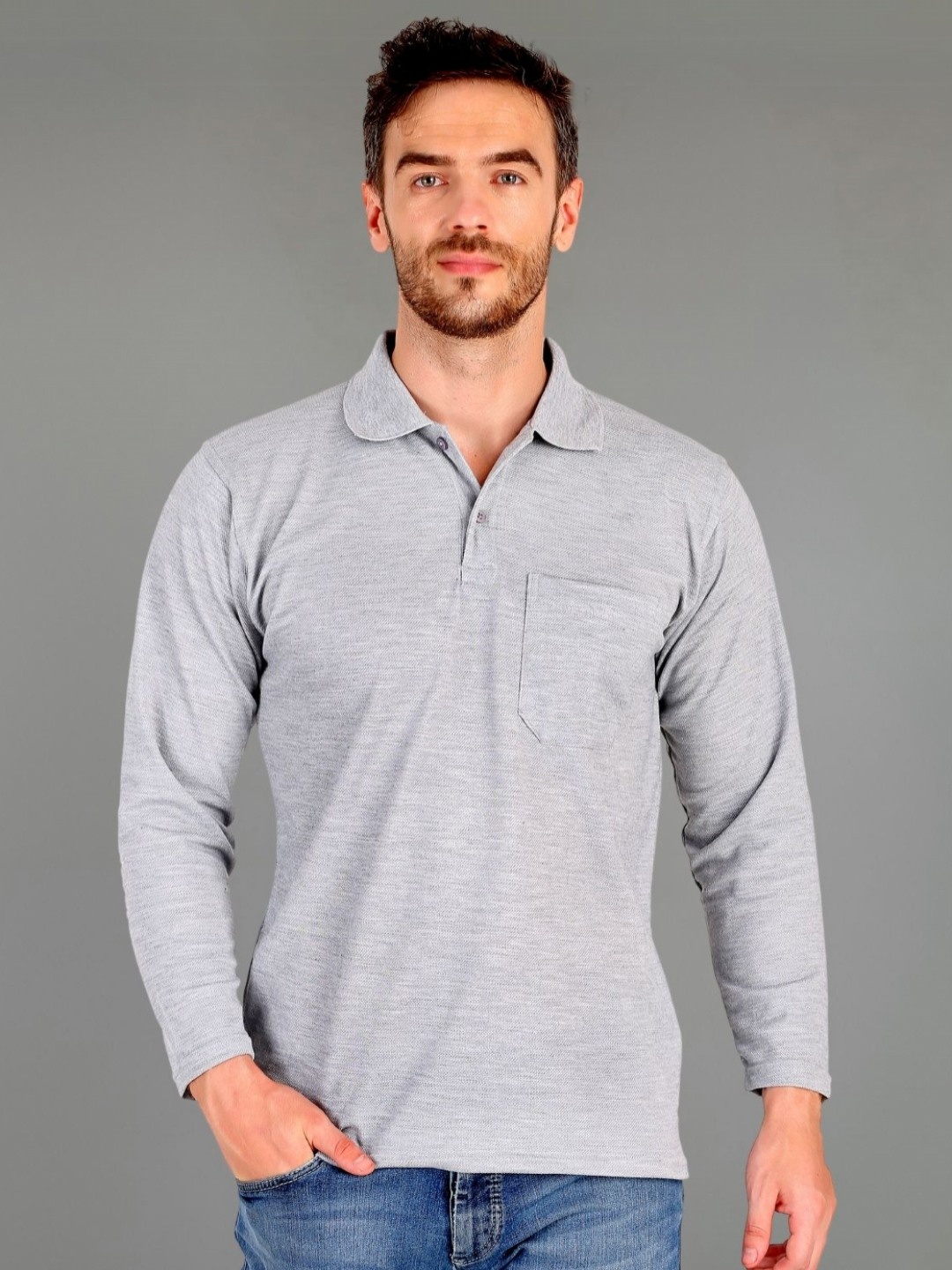 

SMAN Men Solid Polo Collar Cotton Regular Fit T-shirt, Grey
