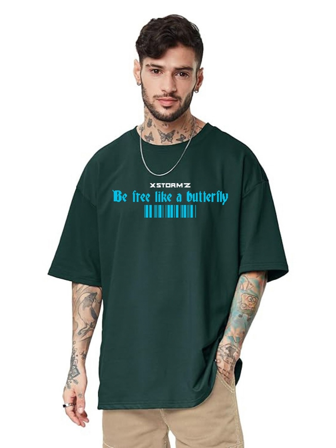 

f Gallery Men Solid Round Neck Oversized T-shirt, Green