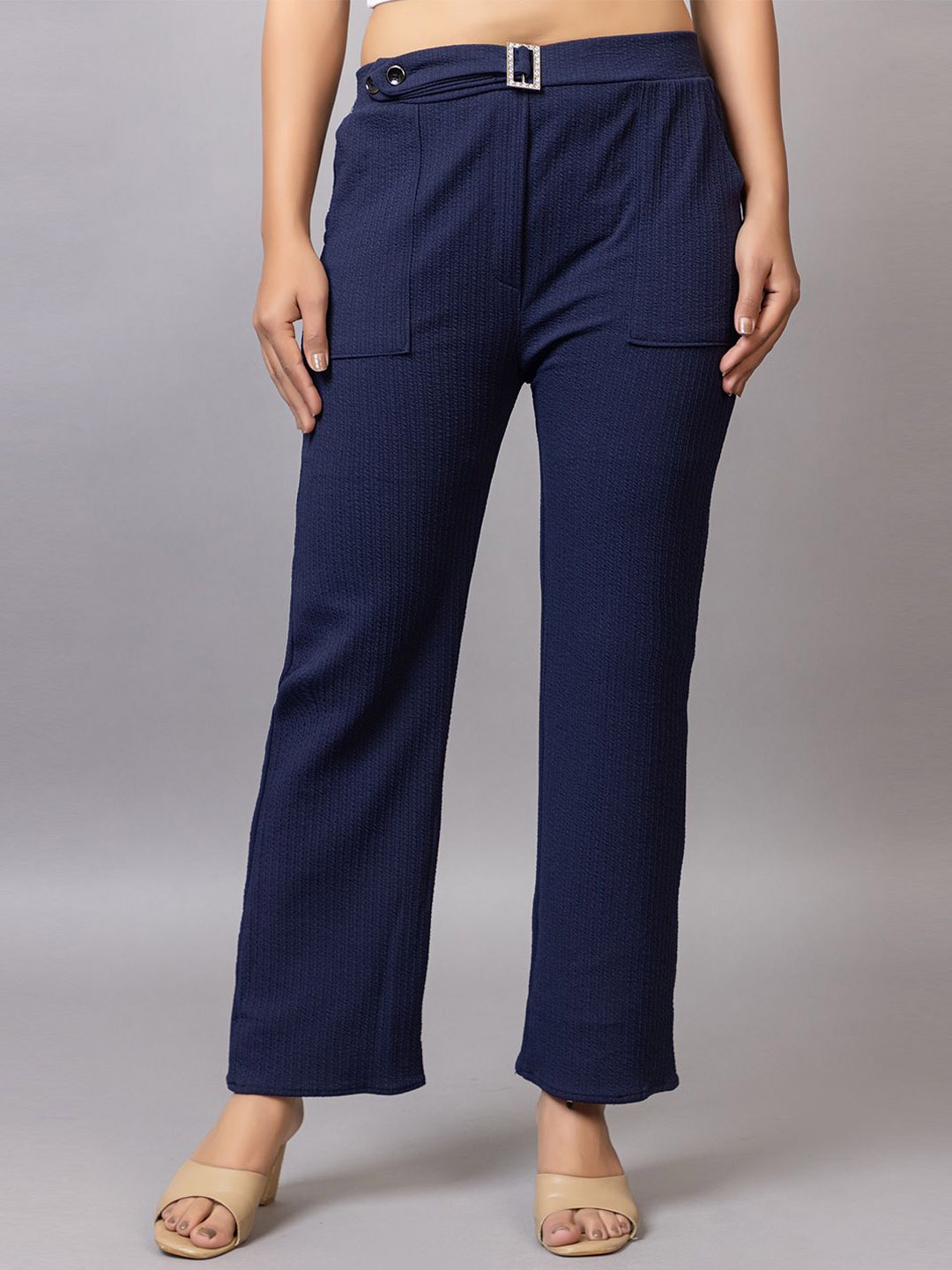 

PROBASIC Women Cotton Mid Rise Trousers, Blue
