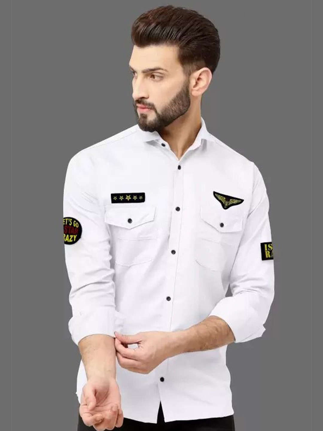 

GREENFLAIR Men Classic Fit Spread Collar Solid Casual Shirt, White