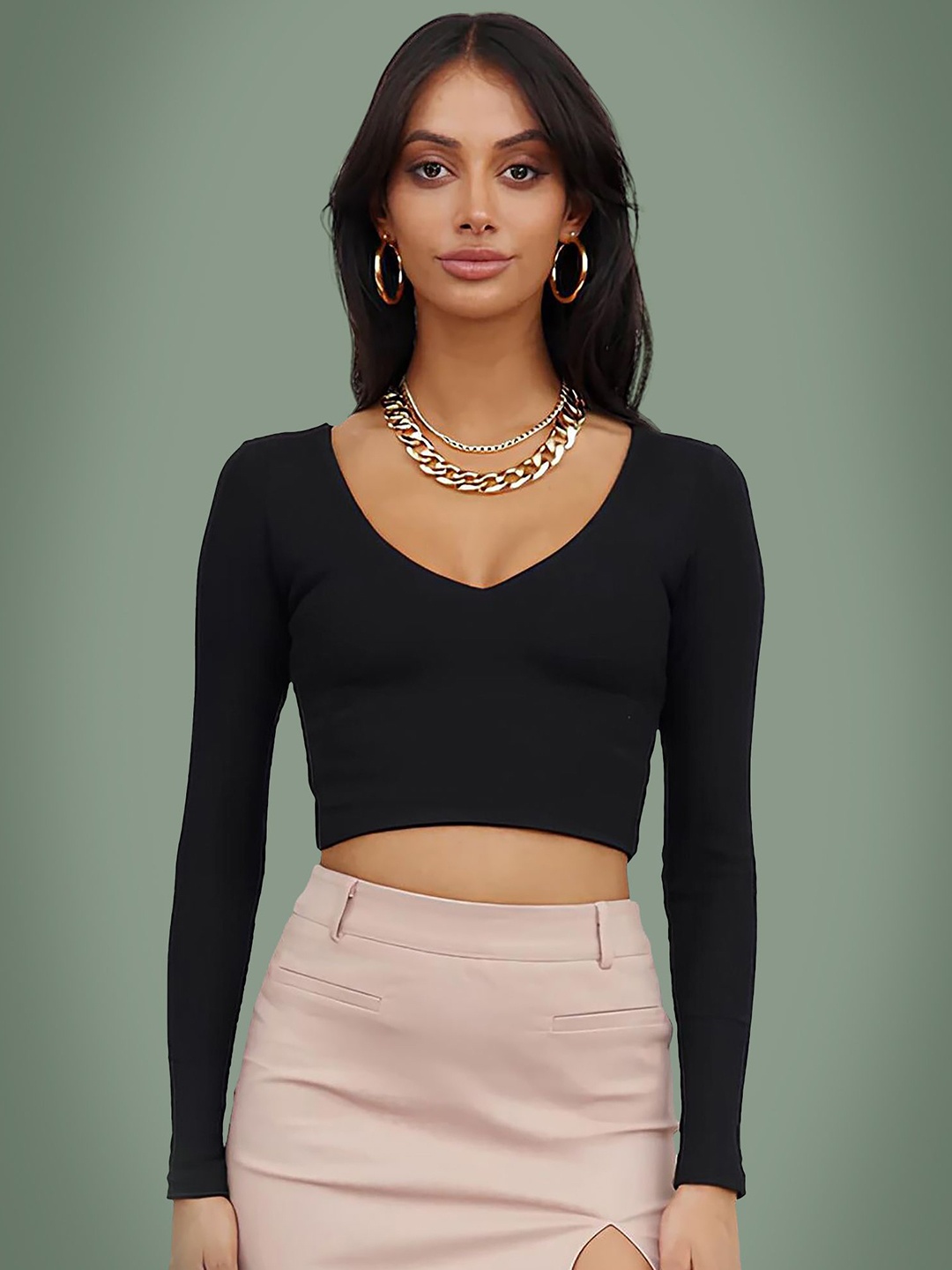 

Dream Beauty Fashion Women Full Sleeves Crop Top, Black