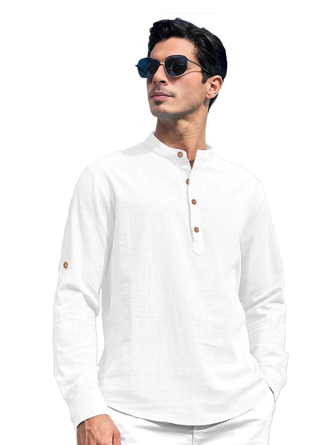 

EdinWolf Men India Slim Fit Band Collar Solid Cotton Casual Shirt, White