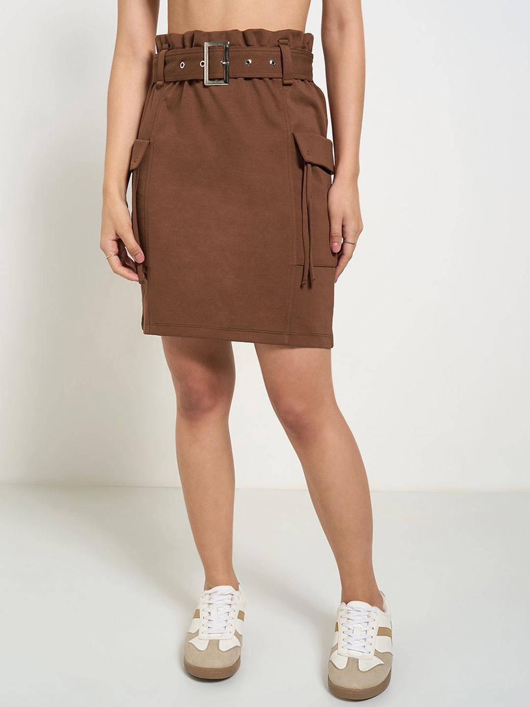 

People Women Straight Above Knee Length Skirts, Brown