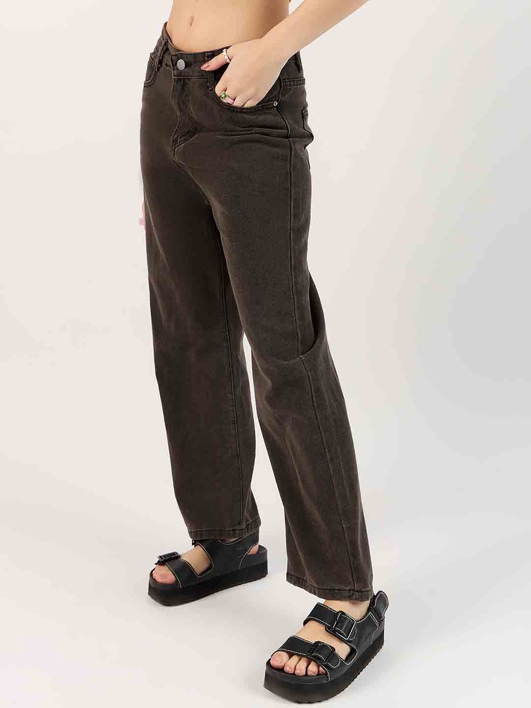 

Outzidr Women Original Regular Fit Mid-Rise Jeans, Brown