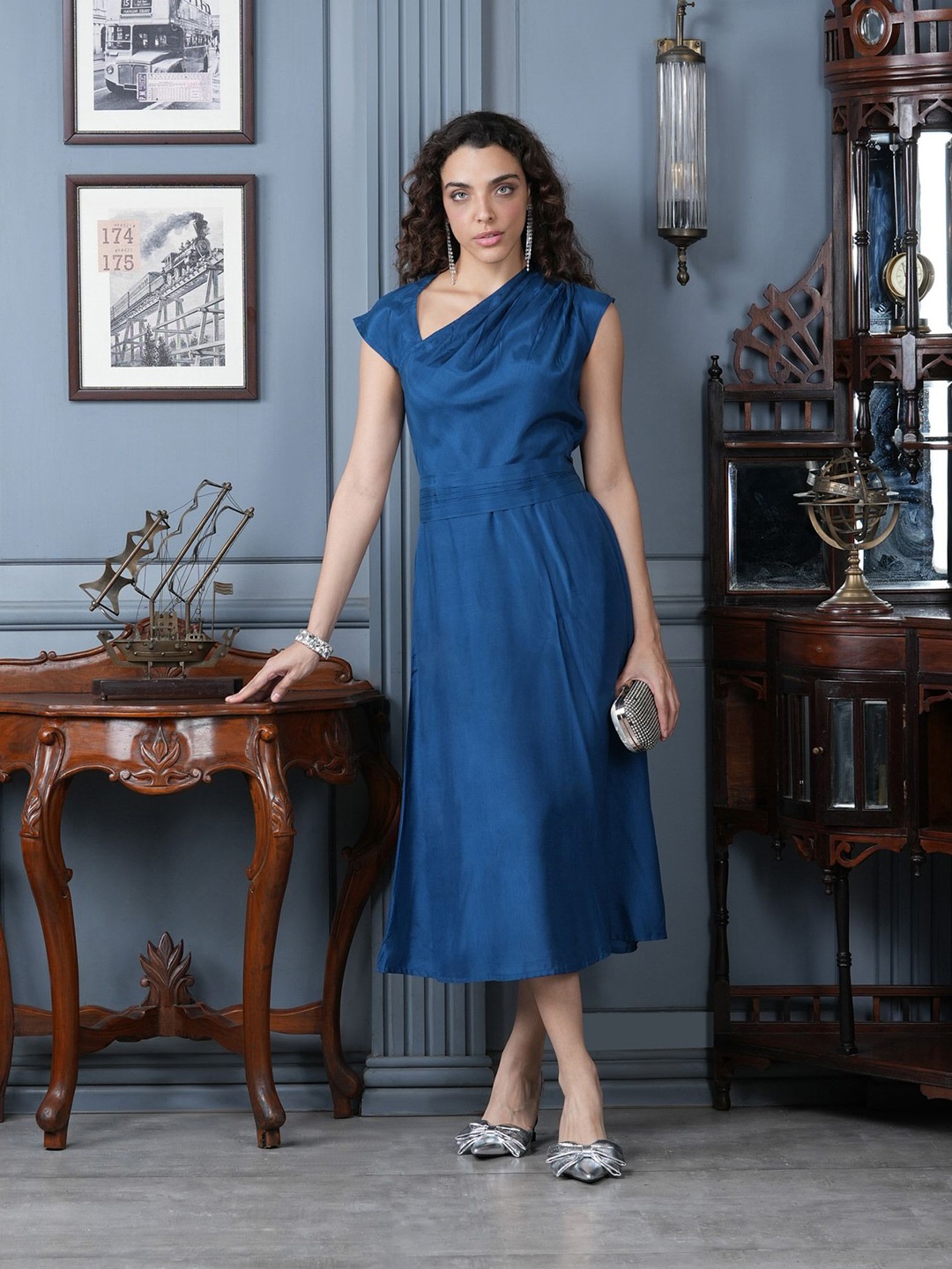 

JISORA Women Blue Russian Silk Dress