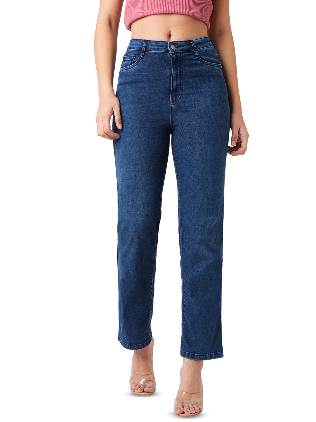 

Kraus Jeans Women Straight Fit High-Rise Light Fade Jeans, Blue