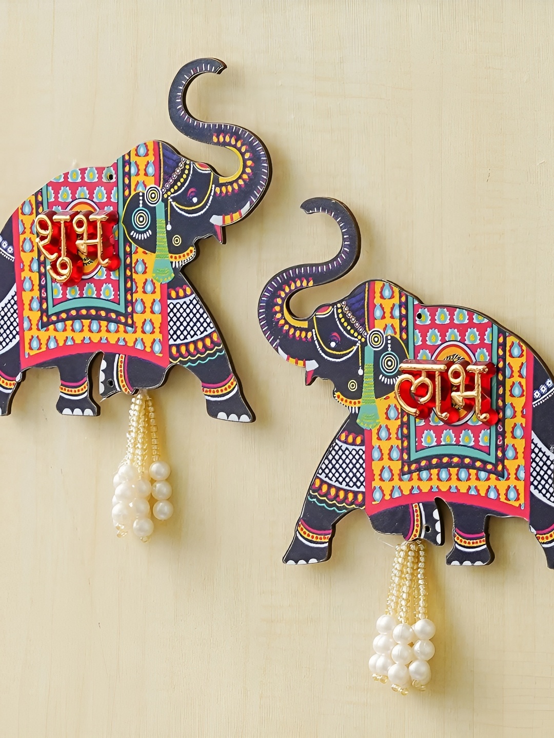 

Webelkart 2-Pcs Navy-Blue & Yellow Elephant Designer Wall Decor
