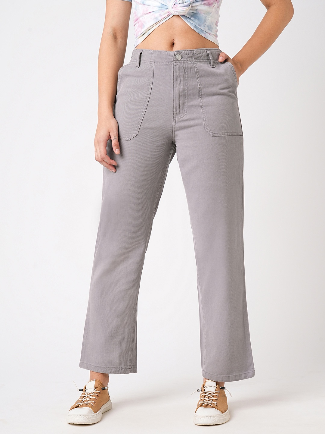 

Kraus Jeans Women Straight Fit High-Rise Jeans, Grey