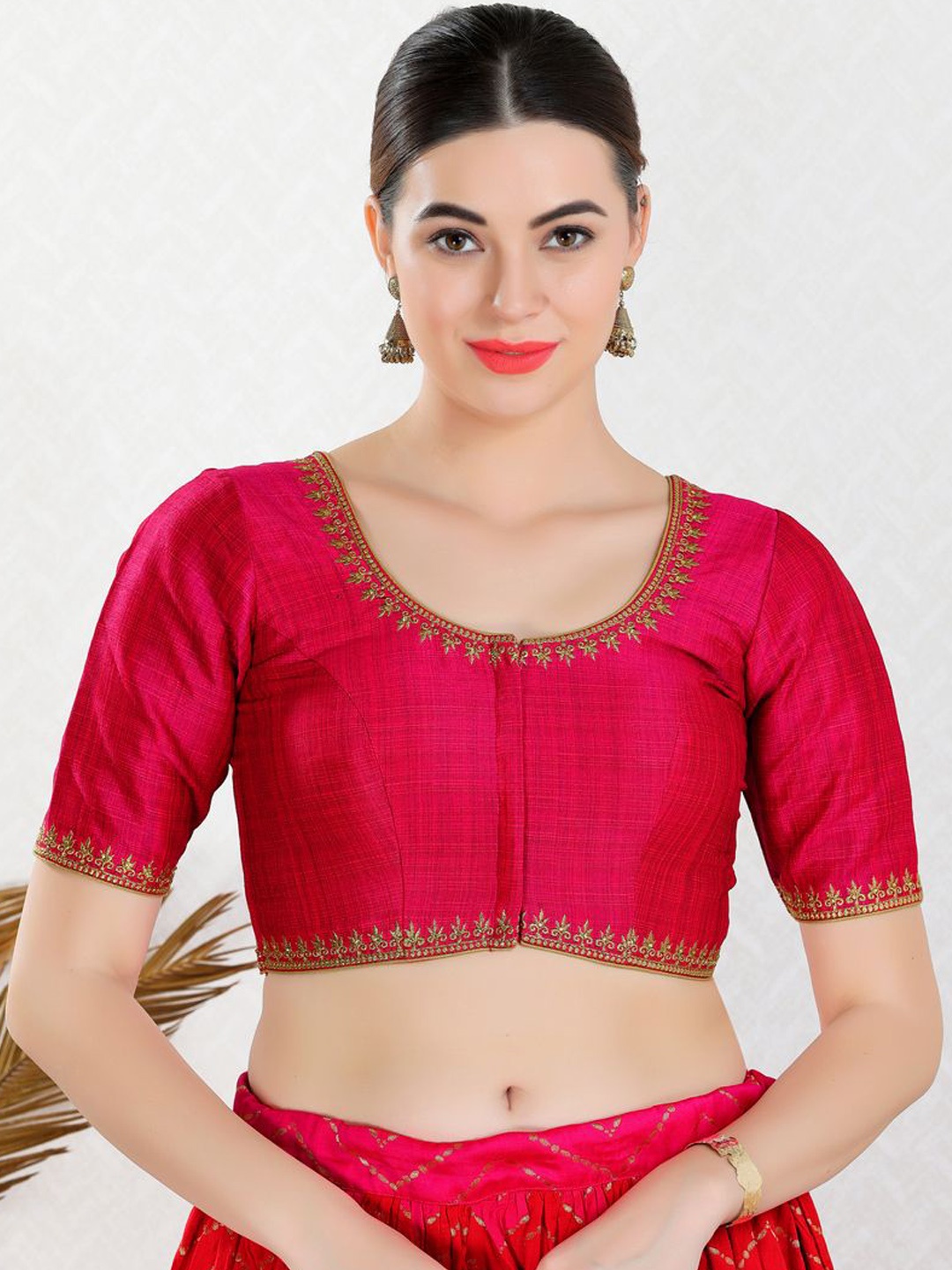 

VAMAS - THE DESIGNER BLOUSES Women Round Neck Padded Saree Blouse, Pink