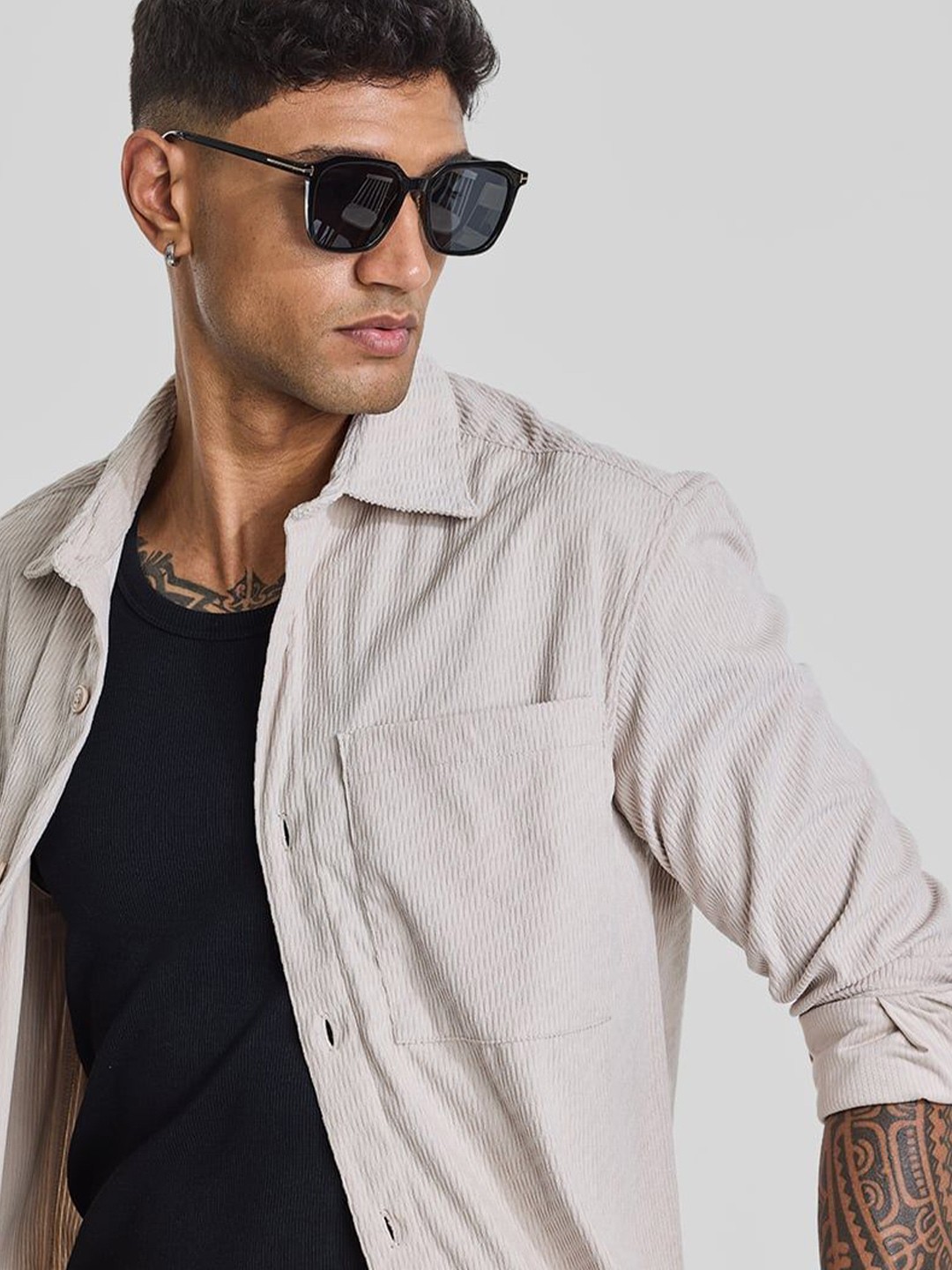 

Snitch Men Smart Relaxed Fit Textured Casual Shirt, Beige