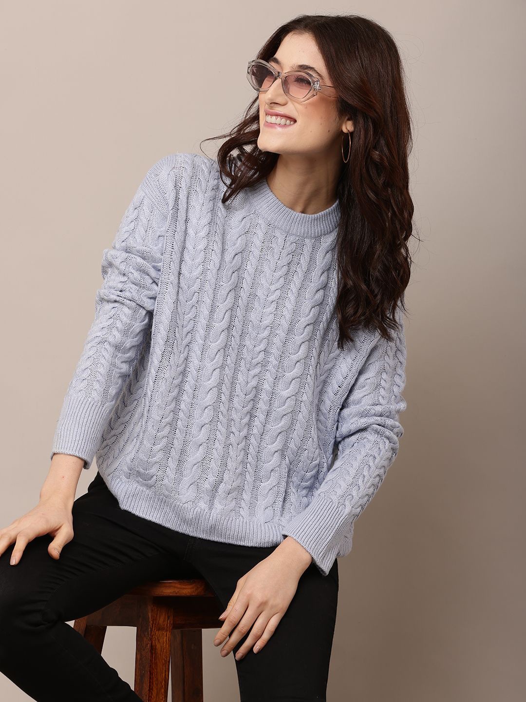 

NoBarr Women Round Neck Long Sleeves Pullover Sweaters, Blue