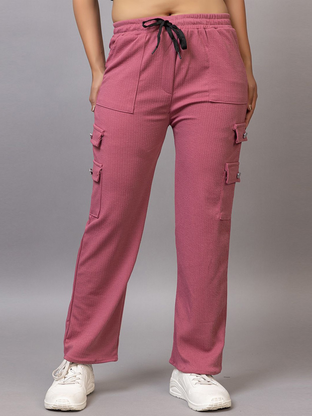 

PROBASIC Women Striped High-Rise Straight Fit Cargos, Pink