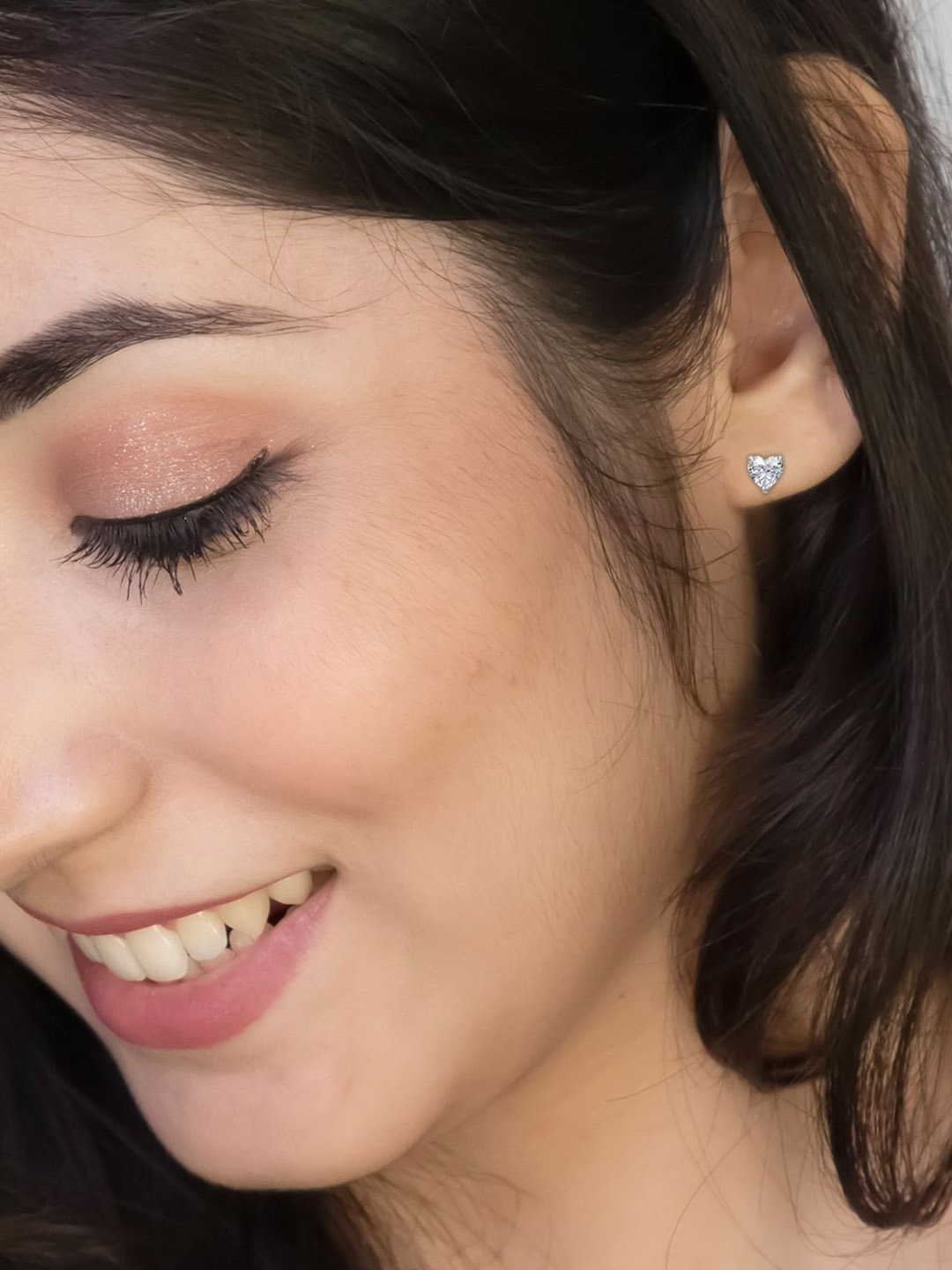 

ANAYRA Sterling Silver-Plated Artificial Stones Studded Heart Shaped Studs