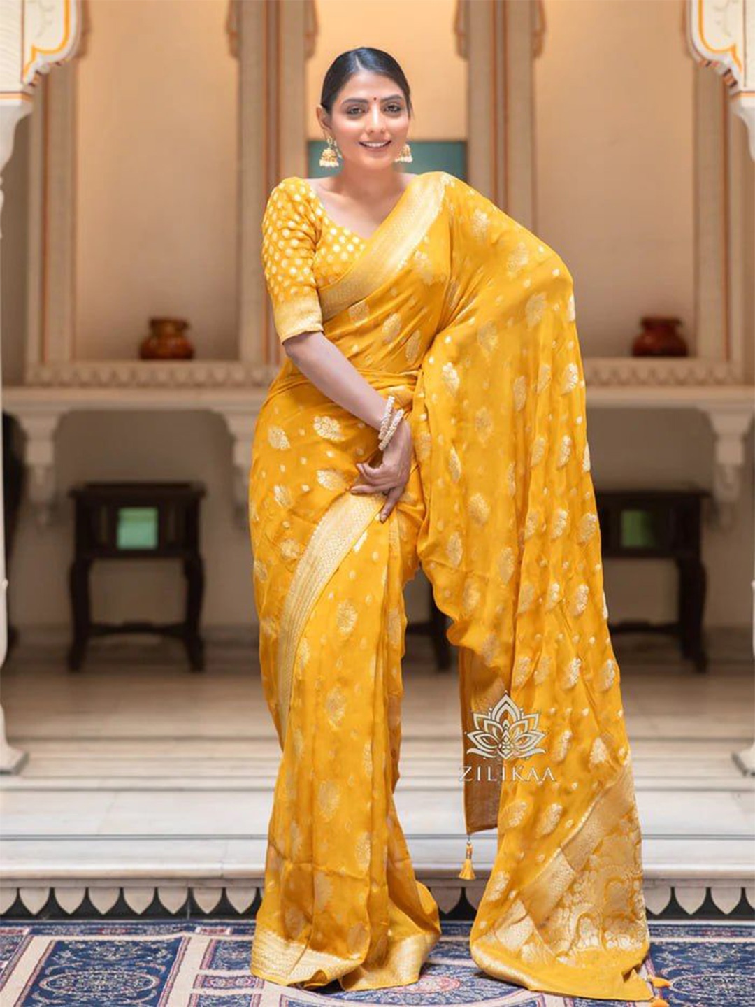 

PAYAL CREATION Woven Design Zari Banarasi Saree, Yellow