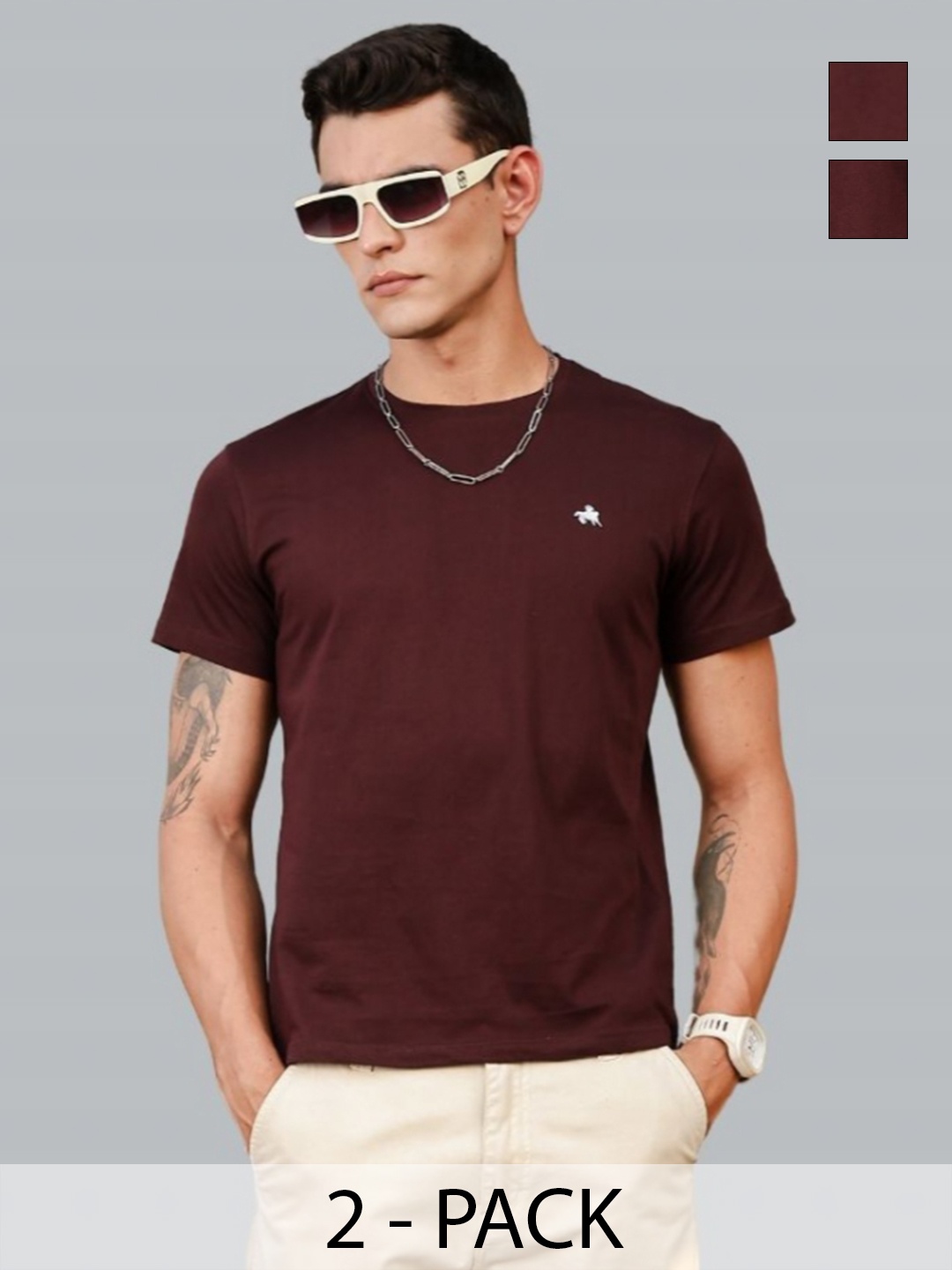 

Parcel Yard Men Stretchex Solid Round Neck Cotton T-shirt, Maroon