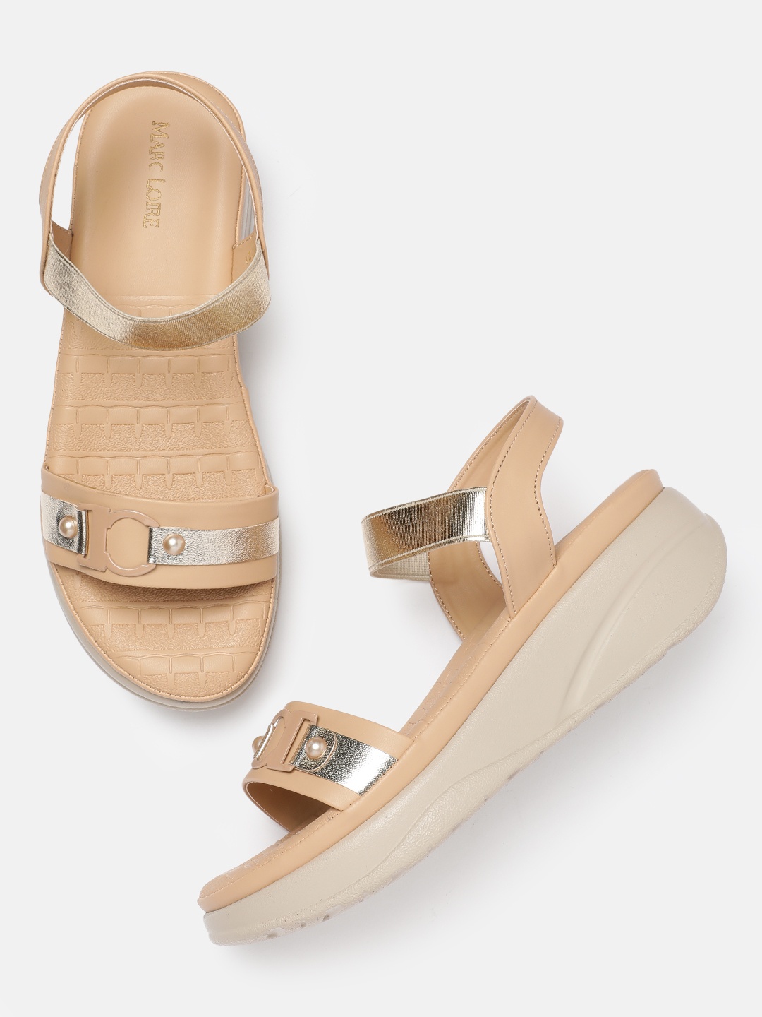 

Marc Loire Embellished Women PU Wedge Sandals, Cream