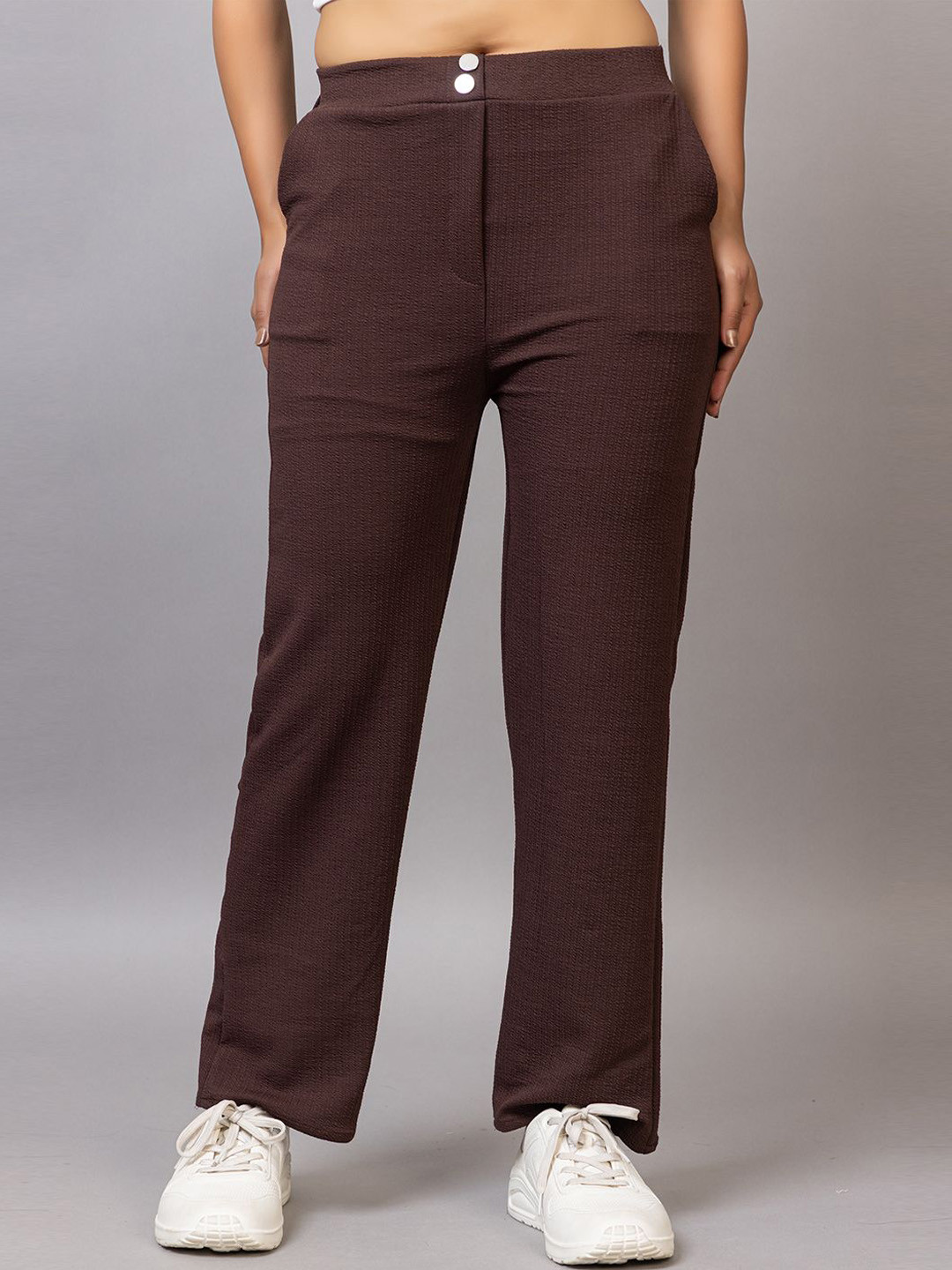 

PROBASIC Women Cotton Mid Rise Regular Trousers, Coffee brown