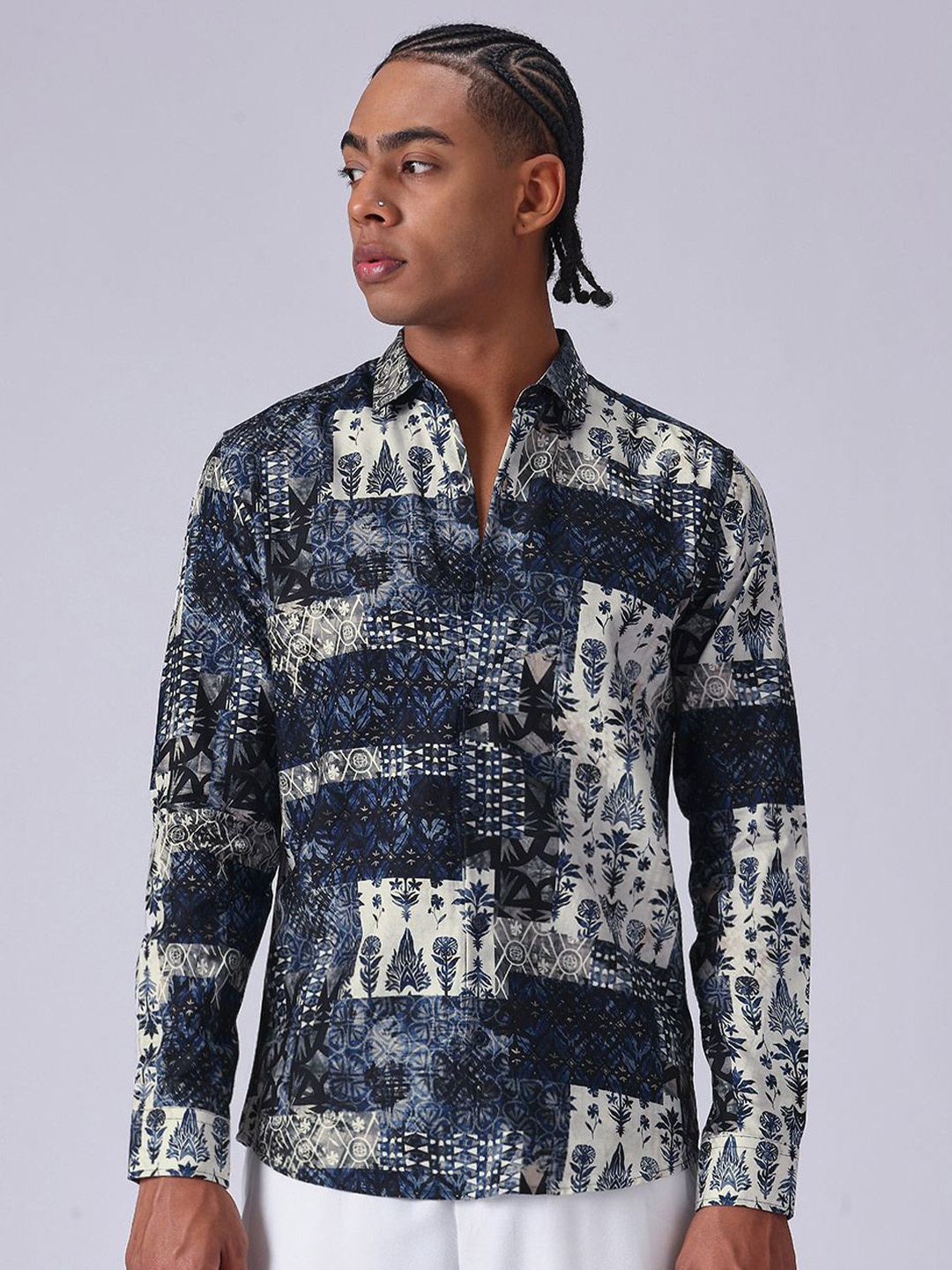 

Banana Club Men Classic Slim Fit Opaque Abstract Casual Shirt, Blue