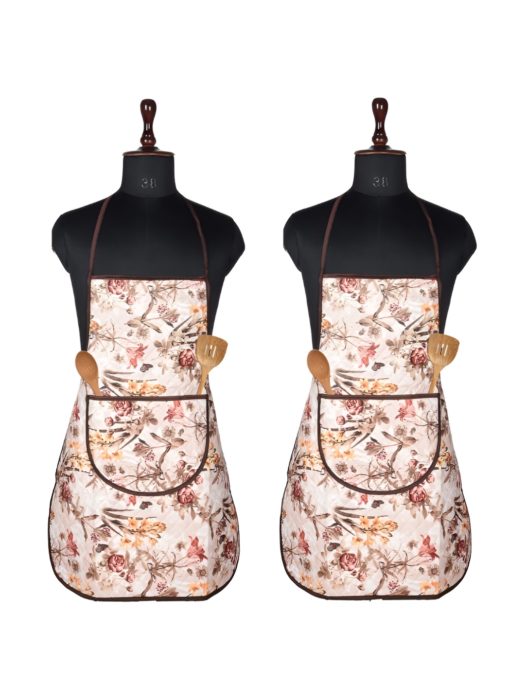 

Aura Beige & Brown 2 Pieces Printed Aprons With Center Pocket