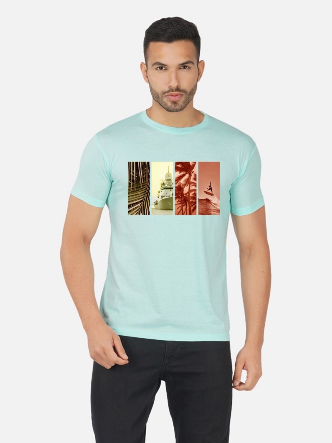 

Moda Rapido Men Bio Finish Graphic Printed Round Neck Cotton T-shirt, Turquoise blue