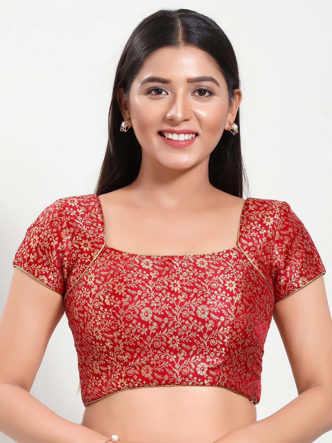 

VAMAS - THE DESIGNER BLOUSES Women Square Neck Padded Saree Blouse, Red