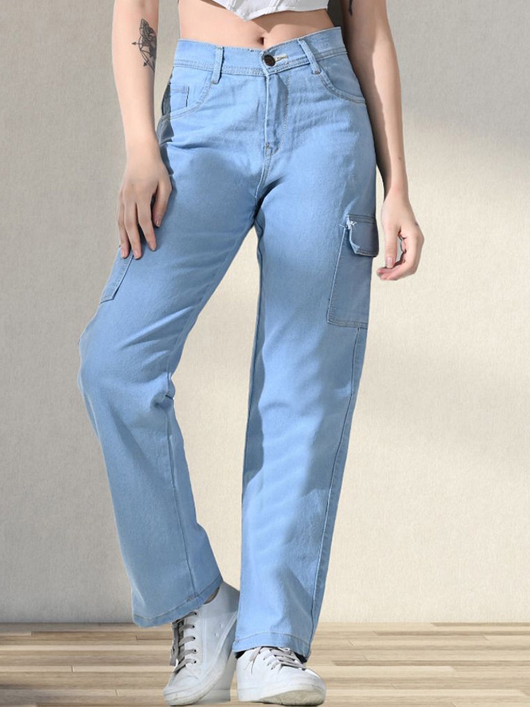 

LINARIA Women Cotton Mid-Rise Classic Cargo Styles Jeans, Blue