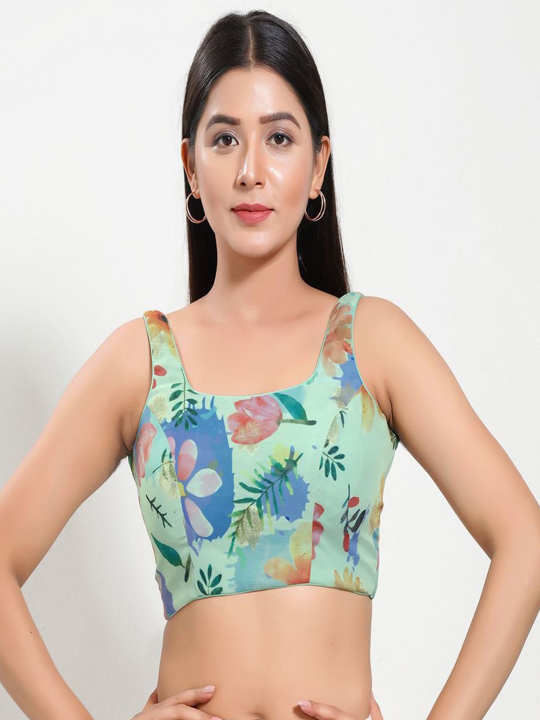 

VAMAS - THE DESIGNER BLOUSES Women Round Neck Padded Saree Blouse, Green