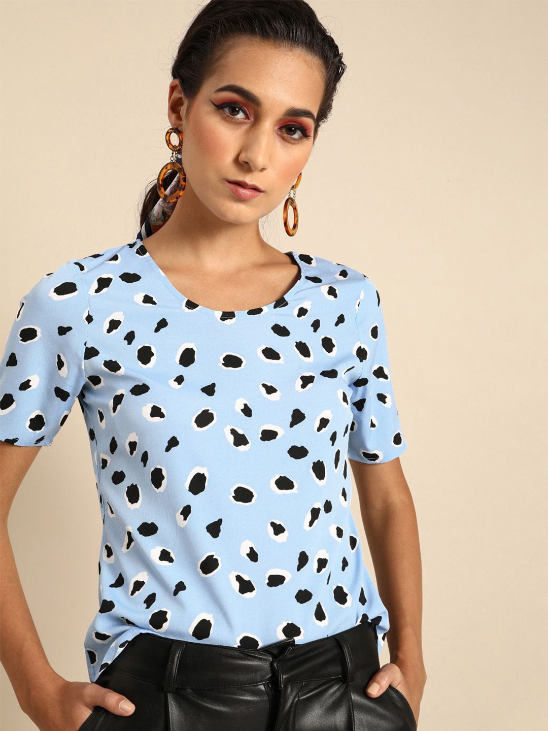 

DODO & MOA Polka Dot Print Regular Top, Blue