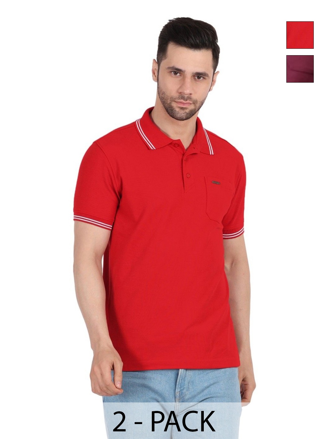 

EAZY Men Pack of 2 Solid Polo Collar T-shirts, Red