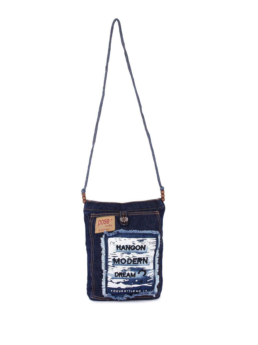 

Pose india Unisex Typography Printed Crossbody Cotton Sling Bag, Navy blue