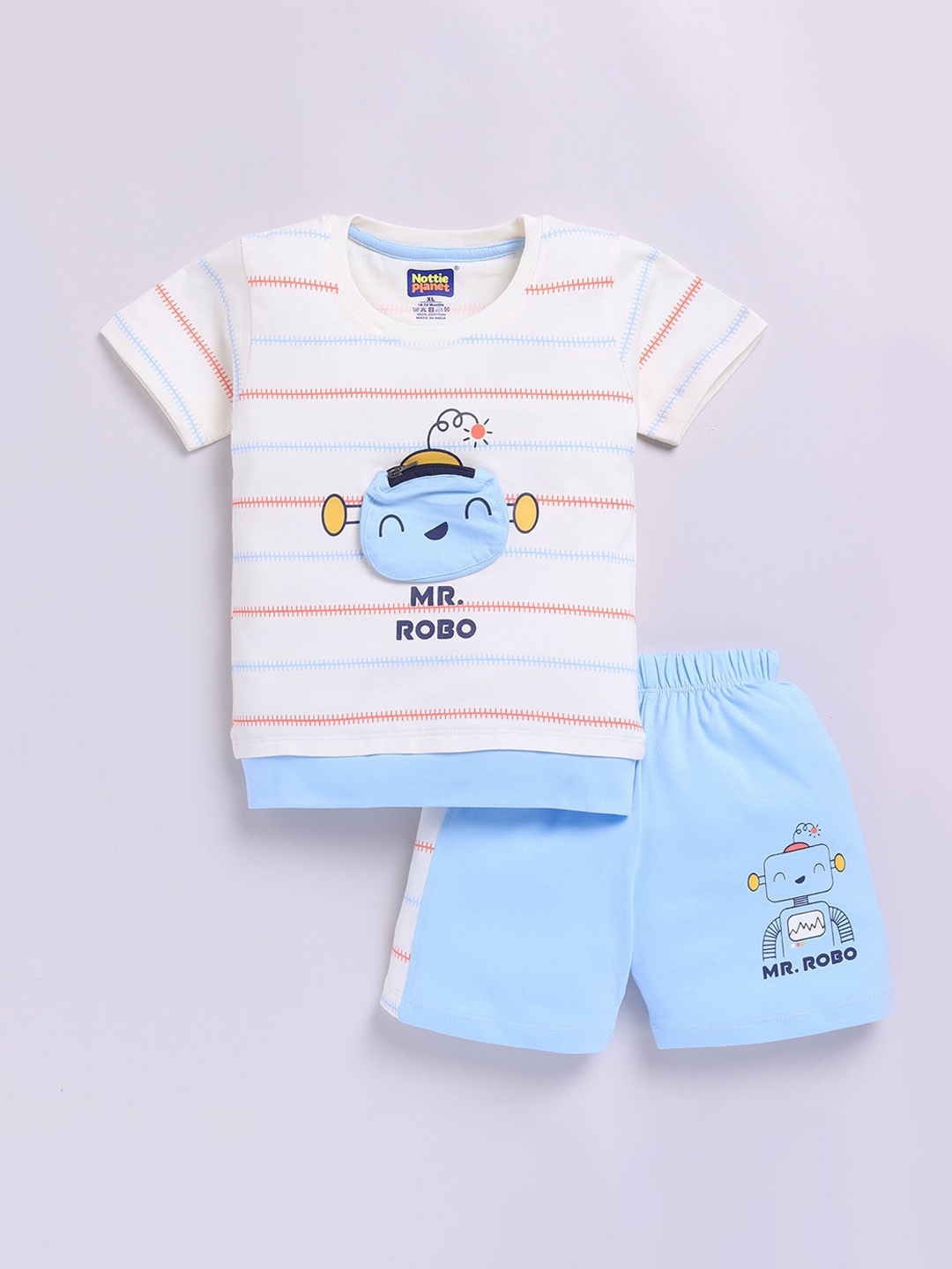 

Nottie Planet Boys Printed Round Neck Pure Cotton T-shirt with Shorts, Blue