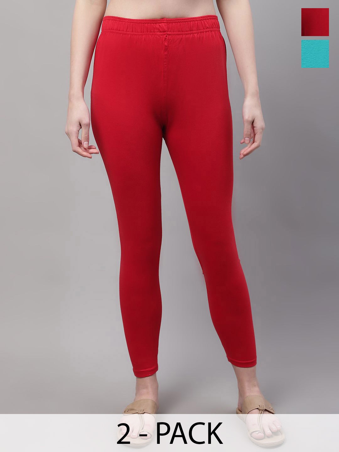 

Valles365 by S.C. Women Pack Of 2 Ankle Length Cotton Leggings, Red
