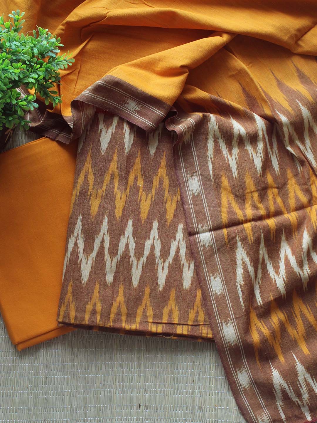 

Weaves of Tradition Geometric Woven Design Pure Cotton Unstitched Dress Material, Brown