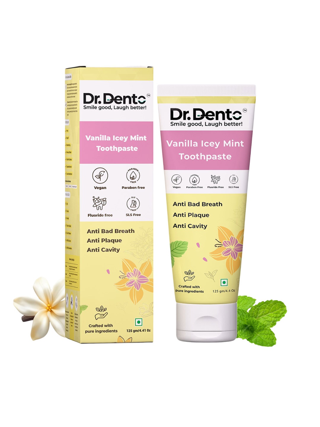 

Dr.Dento Vanilla Icey Mint Natural Toothpaste - 125 g, Yellow