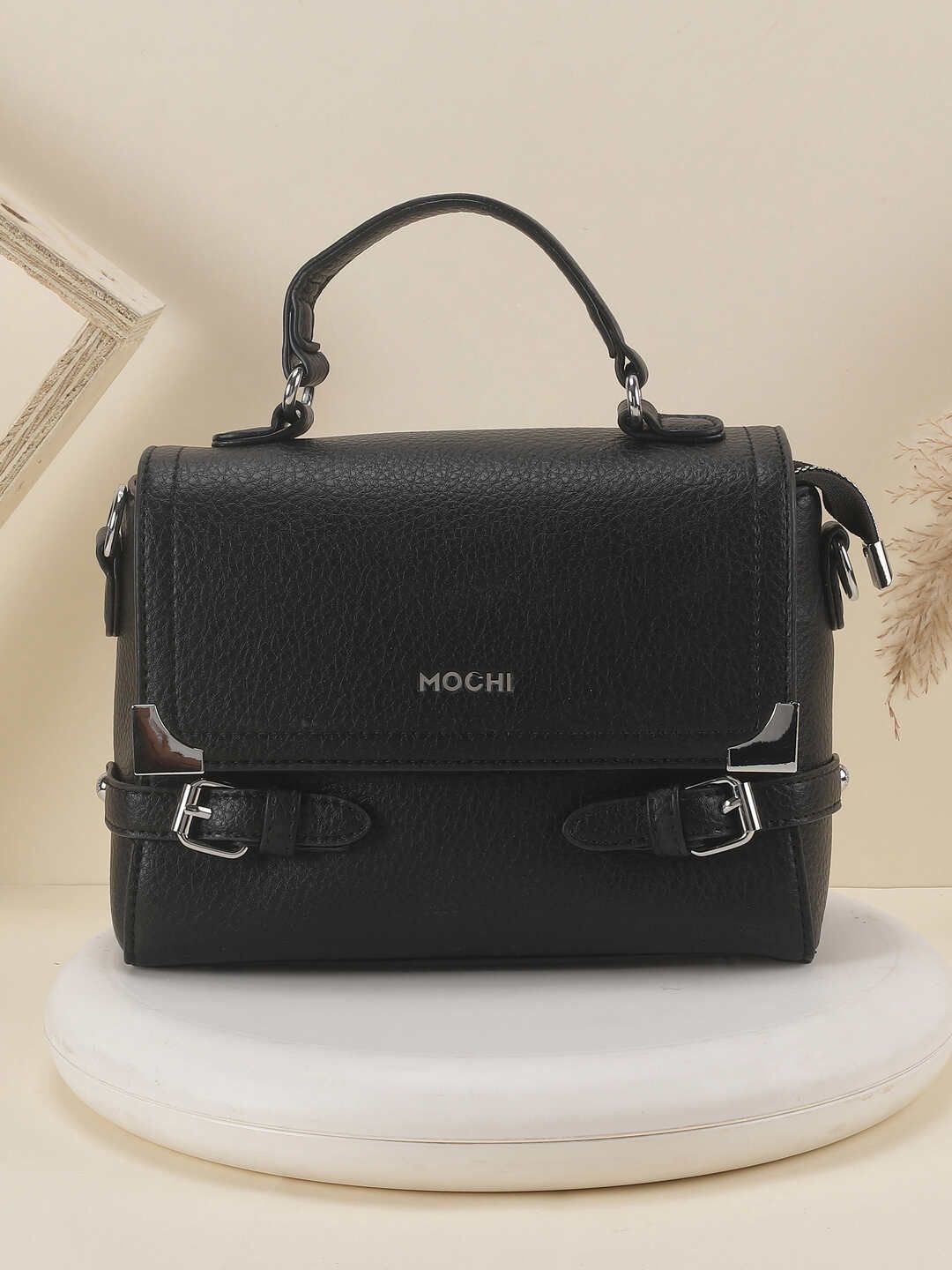 

Mochi Women Textured Half Moon Satchel Bag, Black