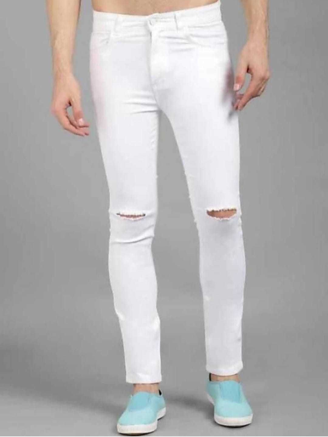

LINARIA Men Classic Slim Fit Slash Knee Coloured Jeans, White