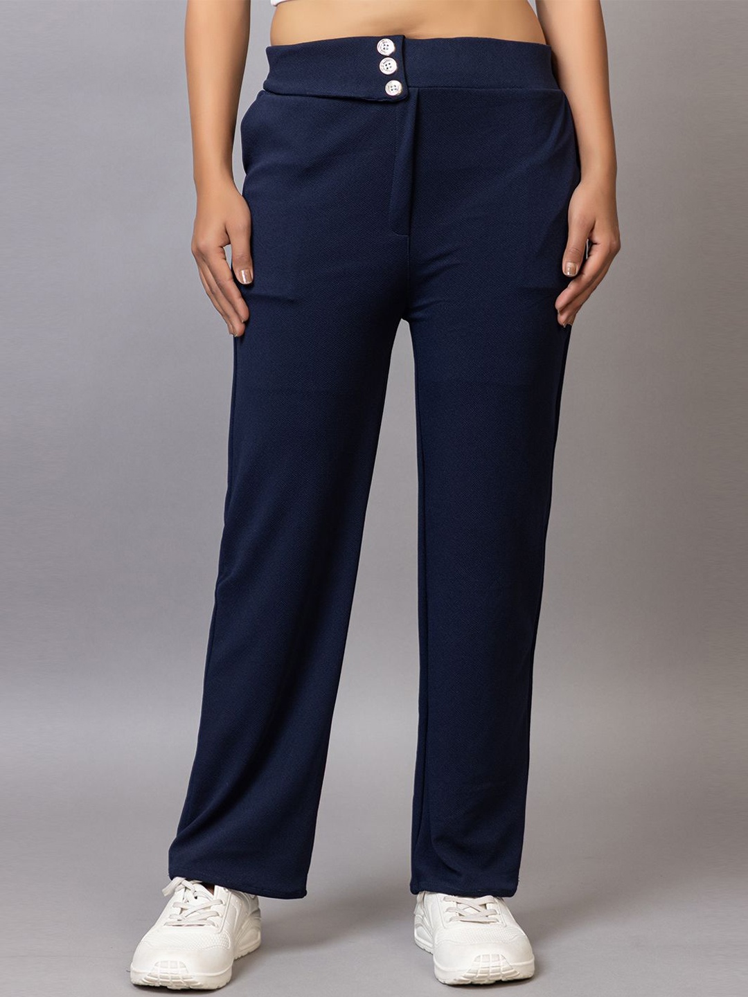 

PROBASIC Women Regular Fit Mid Rise Trouser, Navy blue