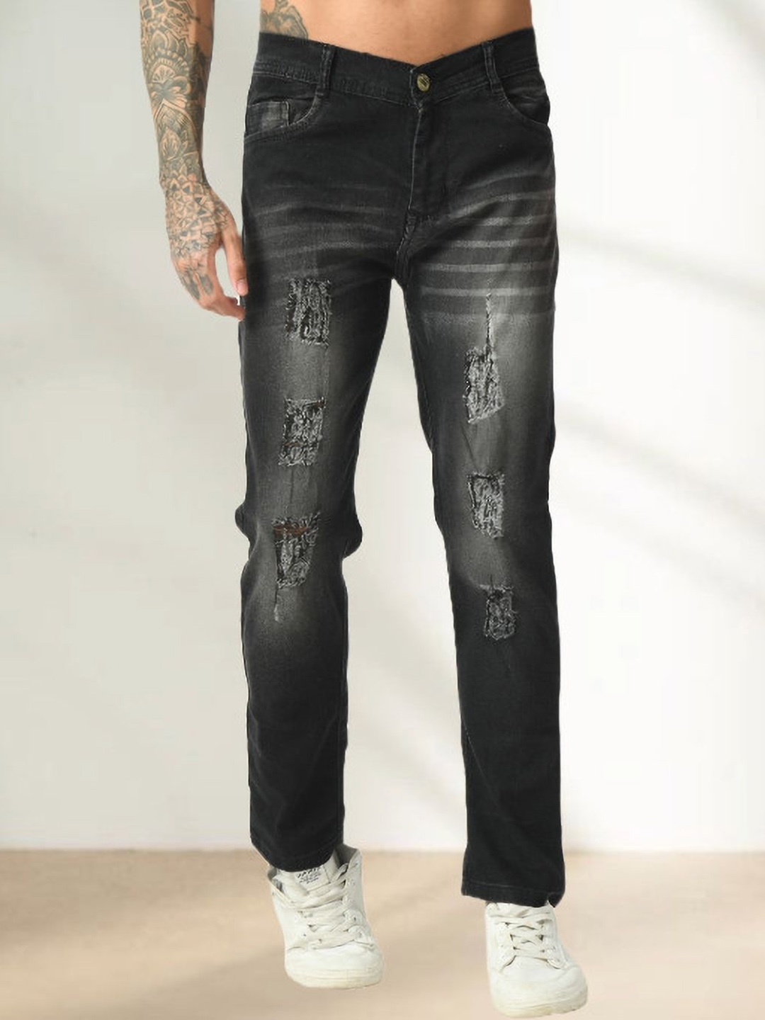 

LINARIA Men Classic Mid Rise Heavy Fade Medium Shade Mildly Distressed Slim Fit Jeans, Grey