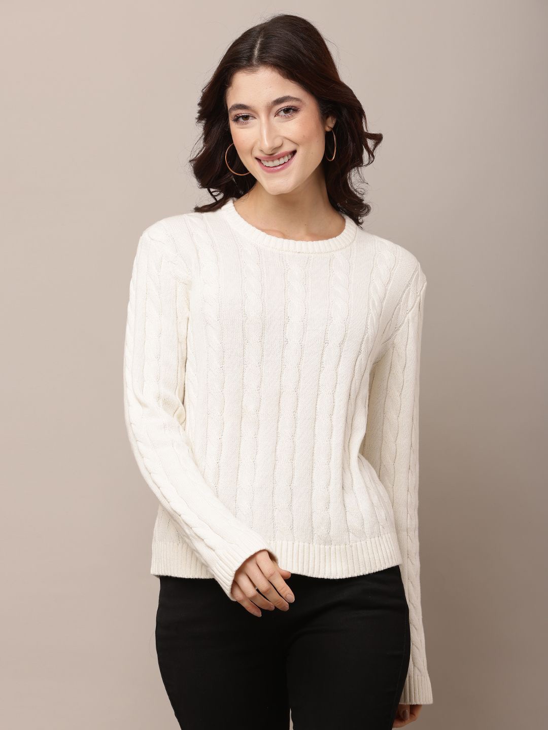 

NoBarr Women Self Design Pullover Sweaters, White