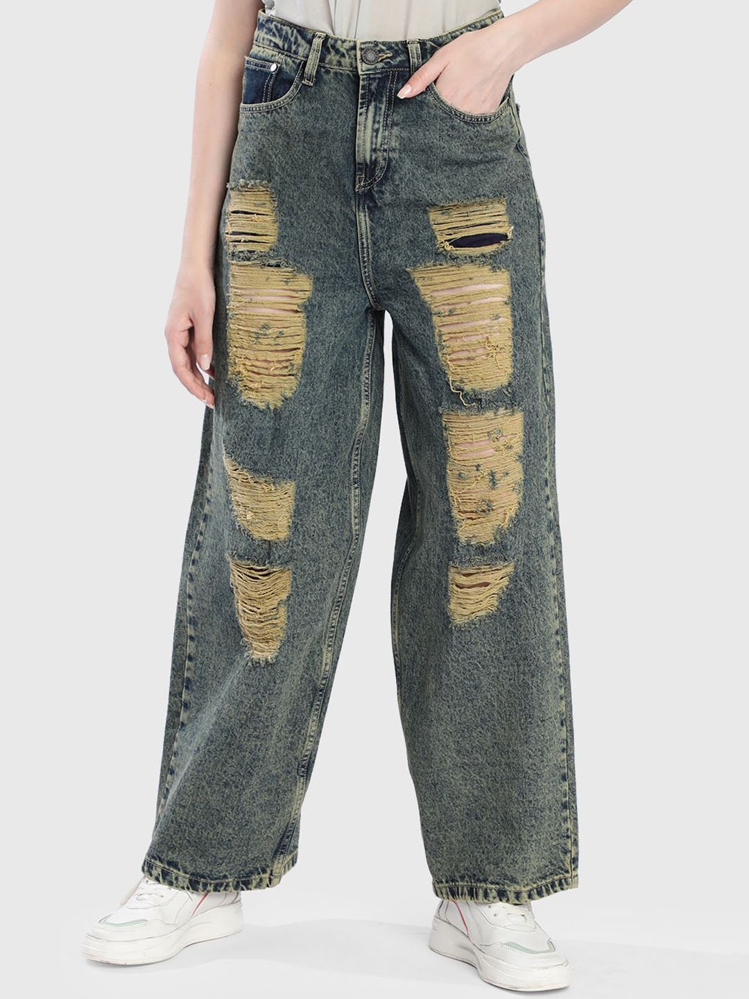 

Bene Kleed Women High-Rise Highly Distressed Heavy Fade Cotton Jeans, Blue