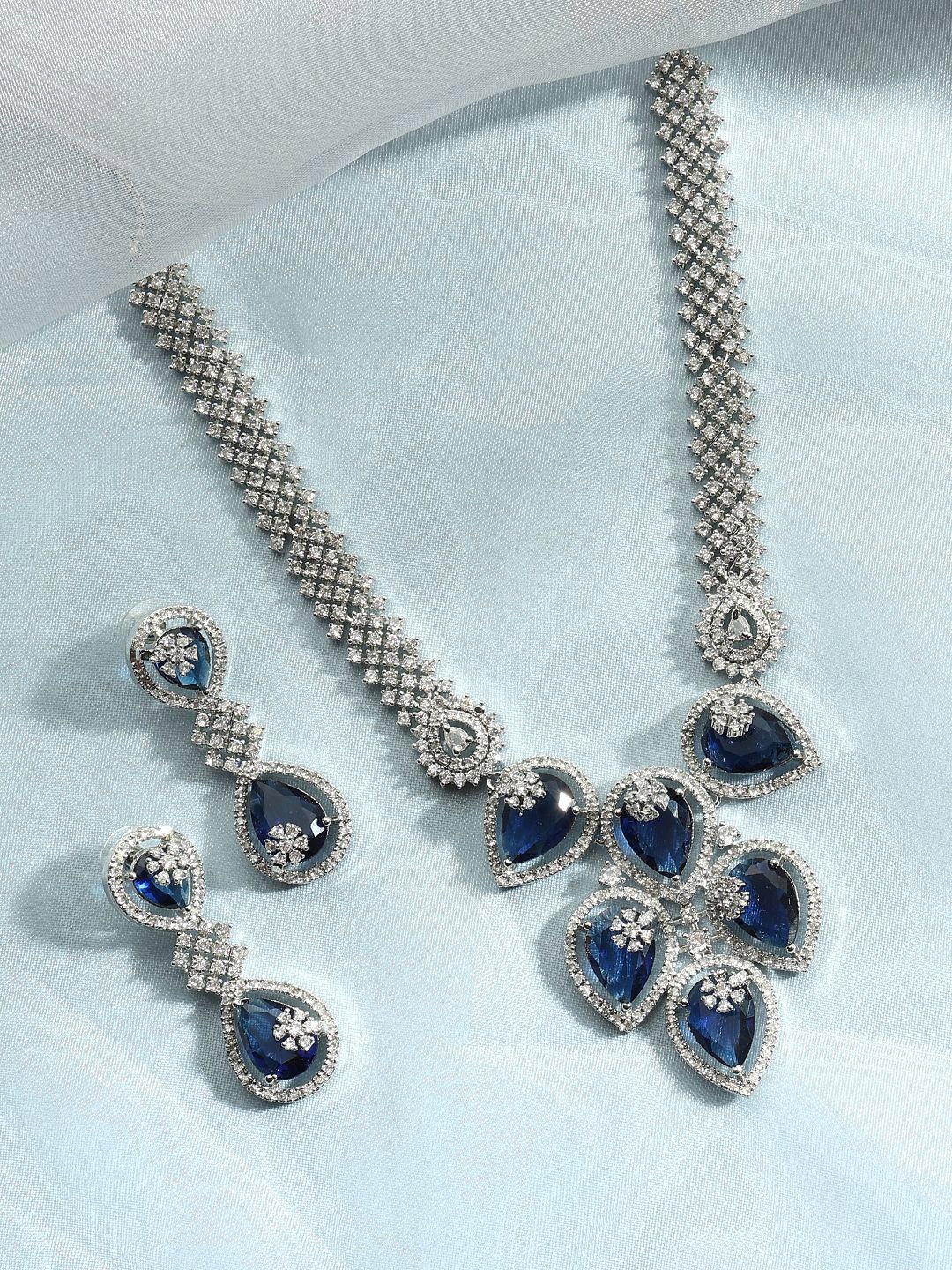 

justpeachy Rhodium-Plated American Diamond Studded Jewellery Set, Silver