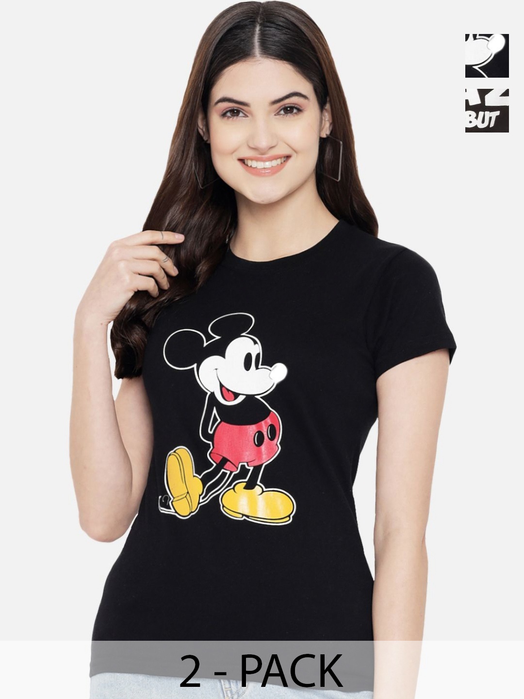 

Tromko Women Pack of 2 Typography Printed Round Neck Cotton Regular Fit T-shirts, Black