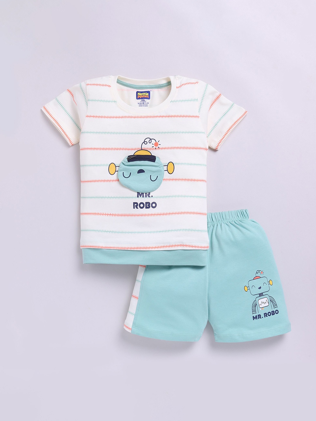 

Nottie Planet Boys Printed Pure Cotton T-shirt with Shorts, Green