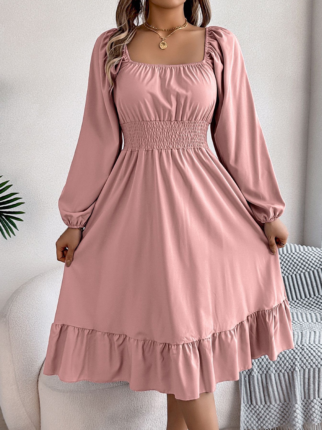 

StyleCast x Revolte Women Square Neck Fit-Flare Dress, Pink